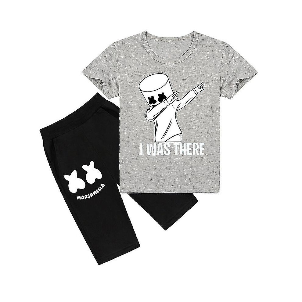 (160cm, Grey) 2023 New Children's Spring Two Piece Fashion Dj Marshmelow Children's Short Sleeve+shorts Set 3-13y Boys And Girls' Sportswear-image-OPC-PFQ7CSX-NEW