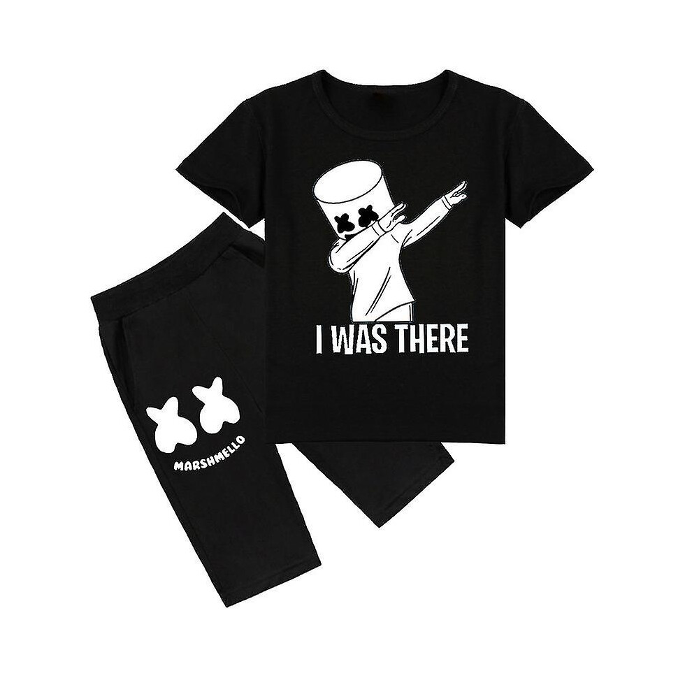 (130cm, Black) 2023 New Children's Spring Two Piece Fashion Dj Marshmelow Children's Short Sleeve+shorts Set 3-13y Boys And Girls' Sportswear-image-OPC-PFQ7CSJ-NEW