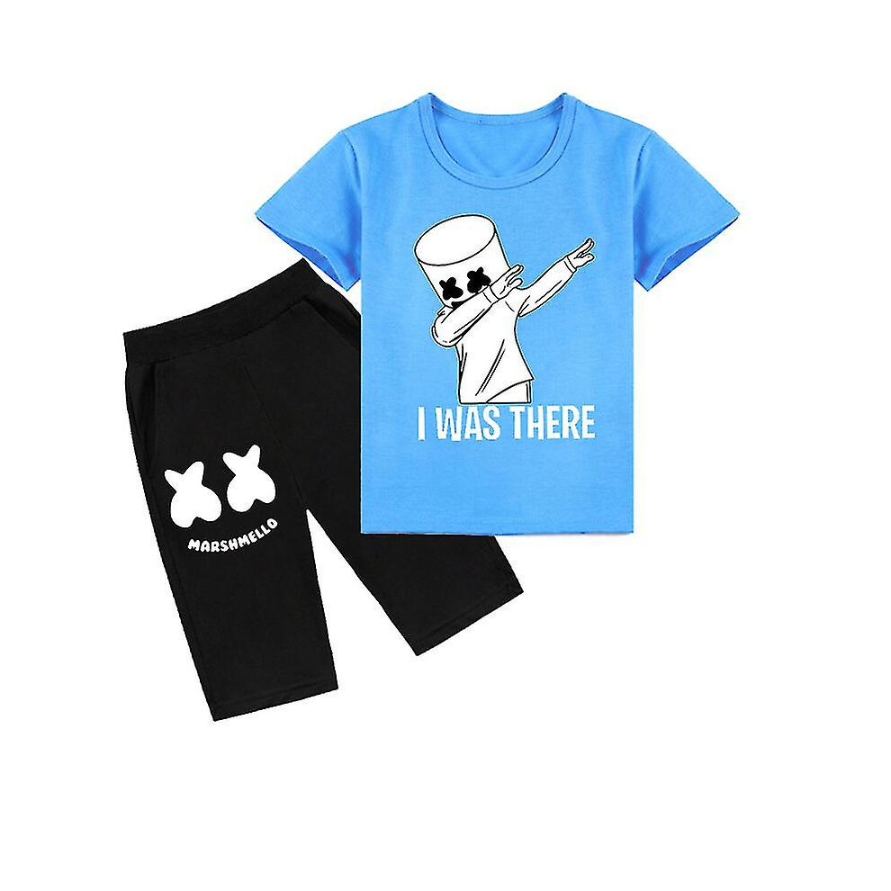 (150cm, light blue) 2023 New Children's Spring Two Piece Fashion Dj Marshmelow Children's Short Sleeve+shorts Set 3-13y Boys And Girls' Sportswear-image-OPC-PFQ7CSP-NEW