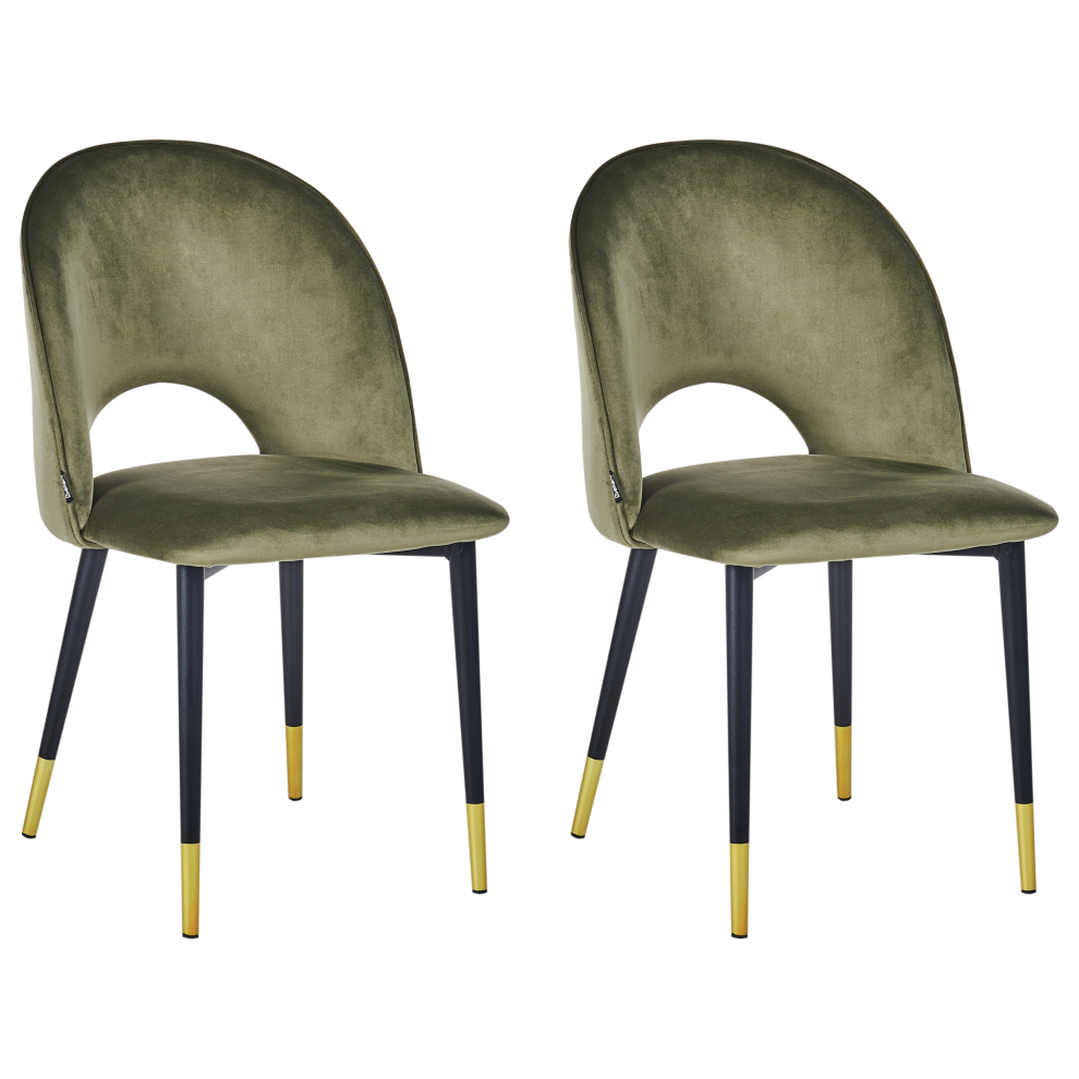 Set of 2 Dining Chairs MAGALIA Velvet Olive Green