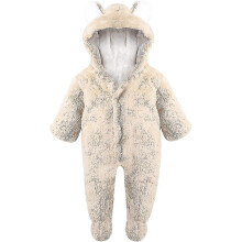 (12M, Brown) Newborn Romper With Bear Motif With Hood