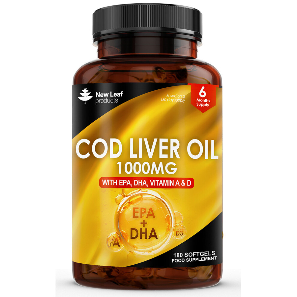 Cod Liver Oil Capsules 1000mg - 90 High Strength Softgels - Rich In Omega 3 EPA DHA Fatty Acids + Vitamins A & D