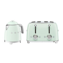 Smeg 50's Style Retro Range Breakfast Set, 0.8L 1400W Mini Kettle and Multi-Functional Control 4-Slice 2000W Toaster, Pastel Green