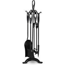 MantraRaj Fireside 5-Piece Fire Companion Set with Stand - Cotswold Black Iron Fireplace Tools for Log Burners