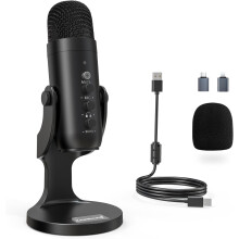 zealsound USB Microphone, PC Phone Podcast Mic, Condenser Gaming microphones for PS4&5, W/Quick Mute, Echo/Gain knob, Plug & Play for Streaming