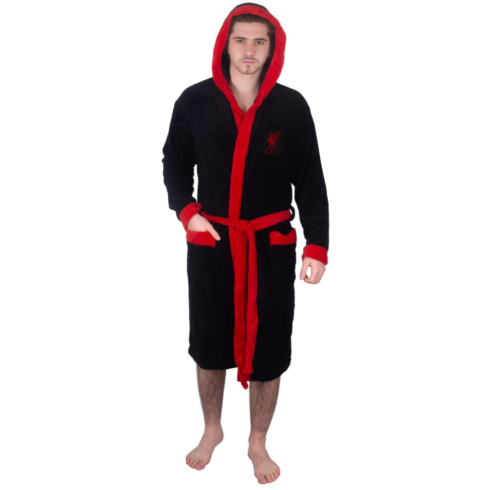 (Black, 2XL) Liverpool FC Mens Dressing Gown Robe Hooded Fleece OFFICIAL Football Gift