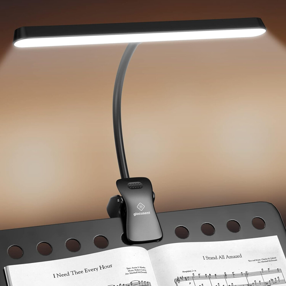 Glocusent 57 LED Super Bright Music Stand Ligh, Eye Caring Clip-on Piano Light, 3 Color 5 Brightness USB-C Rechargeable, Long Lasting up to 140 Hrs