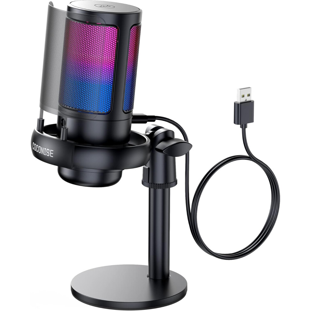 Coconise Gaming Microphone, Usb Pc Mic For Podcasts Videos, Streaming, Condenser Mic With Quick Mute, Tripod Stand, Pop Filter
