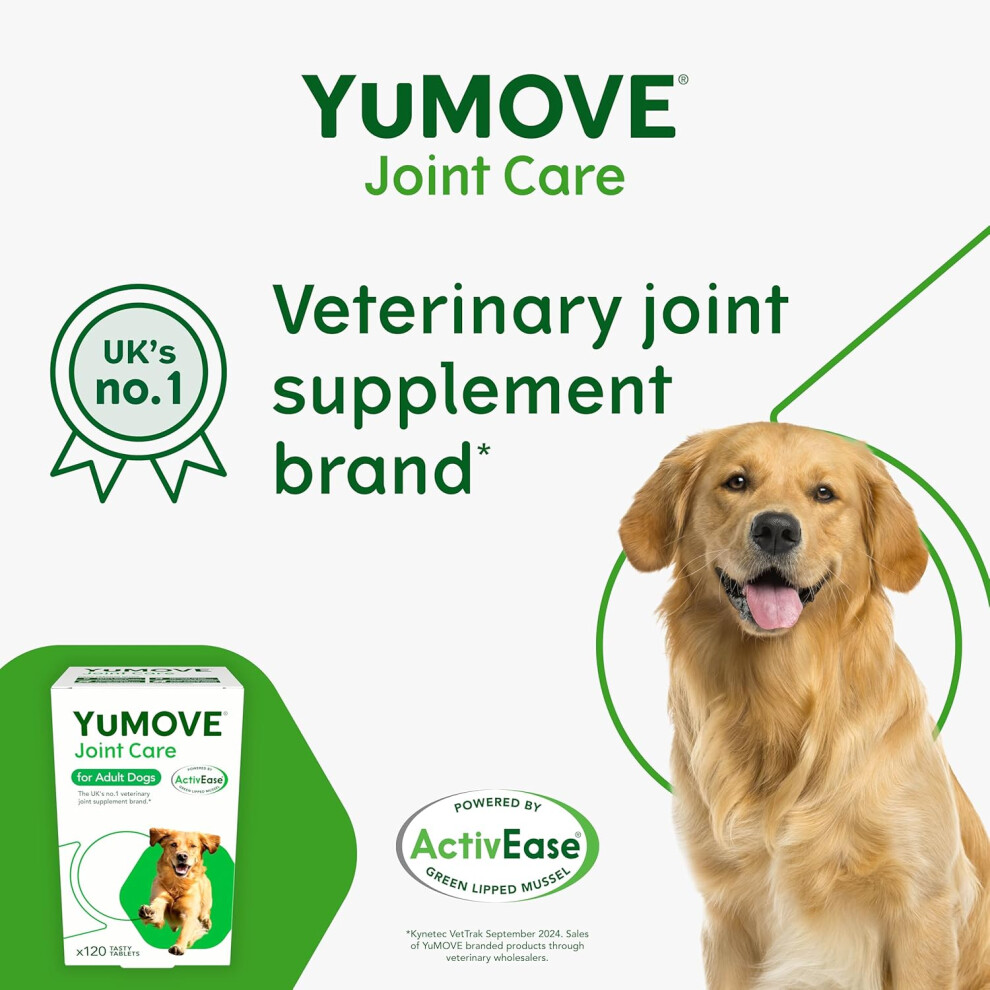 New Yumove Adult Dog | Joint Supplement For Adult Dogs, With Glucosamine, Chondroitin, Lipped Mussel | Aged 6 To 8 | 120 Tablets Green