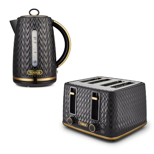 Tower Tower Empire Black Jug Kettle & 4 Slice Toaster Matching Set