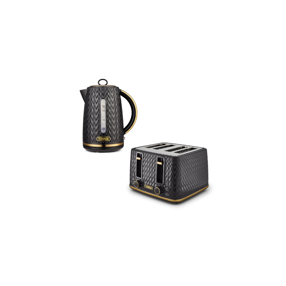 Tower Empire Jug Kettle & 4 Slice Toaster Matching Set Black