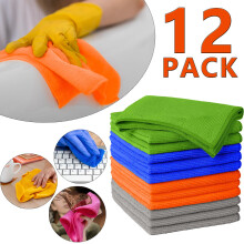 True Face 12-Pack Microfiber Cleaning Cloths - 32x32 cm, Ultra-Soft, Absorbent, Streak-Free, Multi-Purpose Dish, Kitchen, Car Polishing & Drying