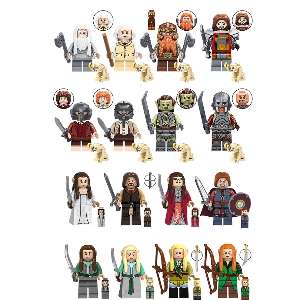 (16pcs-C) 16pcs Lord of the Rings Alwin Aragon Elrond MiniFigures Toys Fit Lego Kids Gift