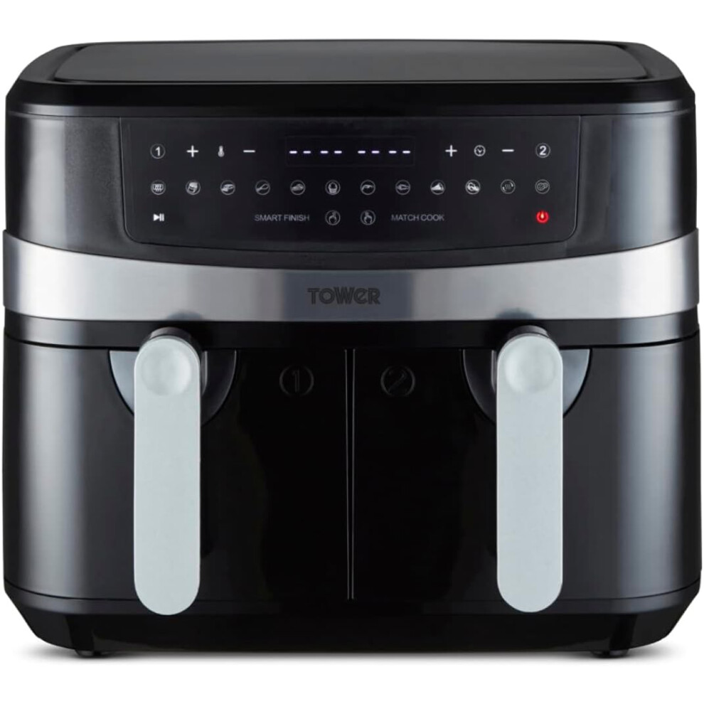 (9L Dual Basket Black) 9L Dual Basket Air Fryer with Smart Finish, 2600W, Black