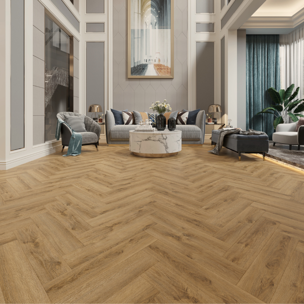 Herringbone Style Spc Click Plank Flooring Underlay Attached - Rustic Mid Oak 5056524047545