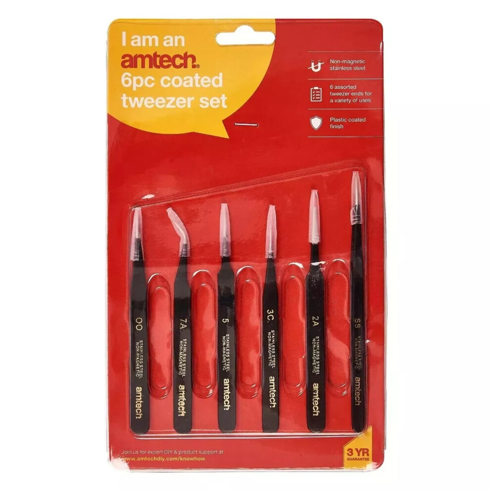 Amt Tech Amtech R0384 6 Piece Coated Tweezer Set