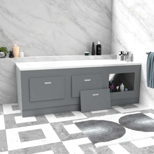 NES Home Nes Home Matt Grey 1800mm Magnetic Door Durable PVC Front Bath Panel 2