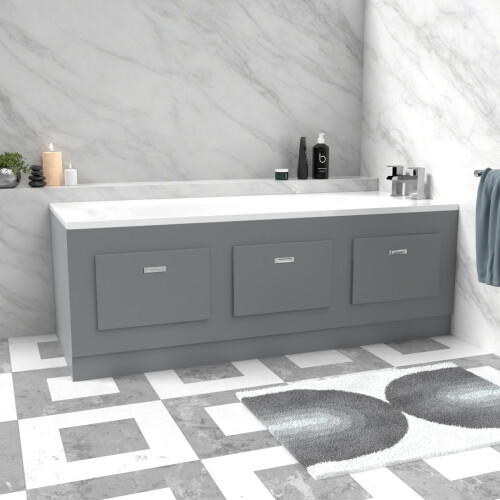 NES Home Nes Home Matt Grey 1800mm Magnetic Door Durable PVC Front Bath Panel