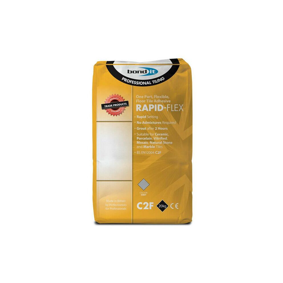 Bond It Rapid Flex Tile Adhesive Flexible Floor Wall Grey Bag 20Kg 5060021364005