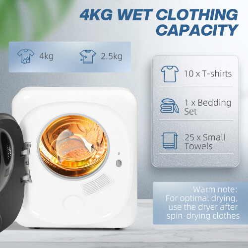 Homcom HOMCOM 4kg 800W Vented Tumble Dryer with Deodorize, Smart Mode, White 1