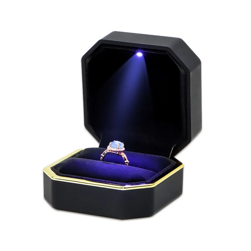 ( black) Luxury Ring Box, Square Velvet Wedding Ring Case Jewelry Gift Box With Led Light For Proposal Engagement Wedding Gift Box, Ring In the NOT included