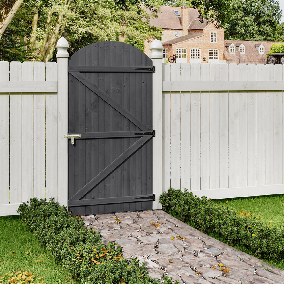 (90*180cm) Semi Braced Arch Top Strong Wooden Garden Gate, Grey