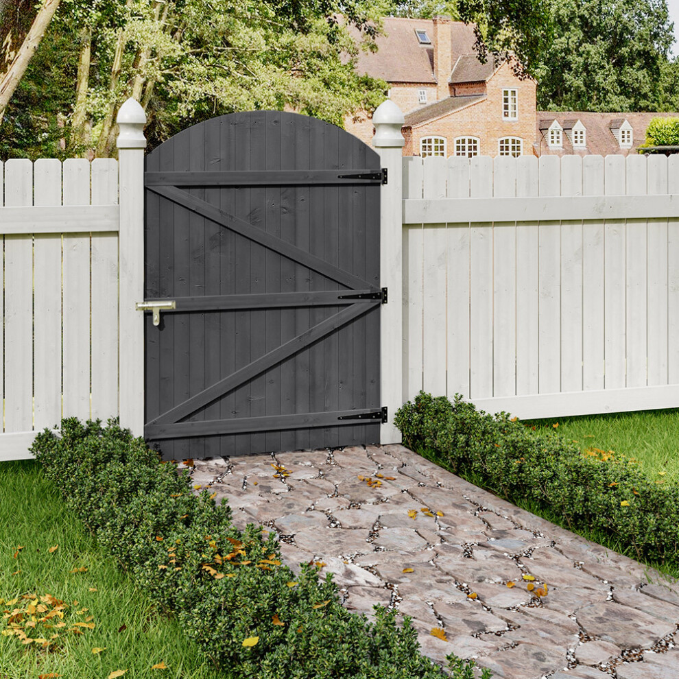 (105*150cm) Semi Braced Arch Top Strong Wooden Garden Gate, Grey