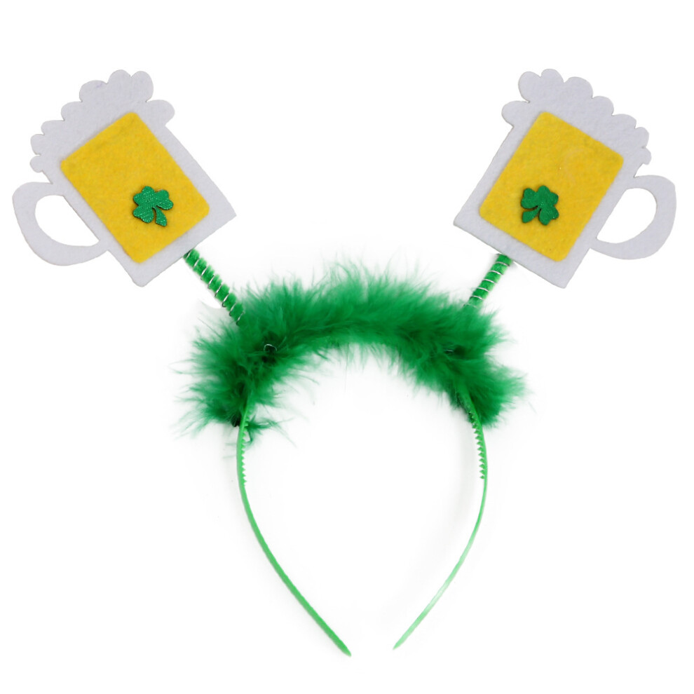 (Beer Headband) Colorful Patricks St Day Irish Themed Headband Featuring Adorable Shamrock Design