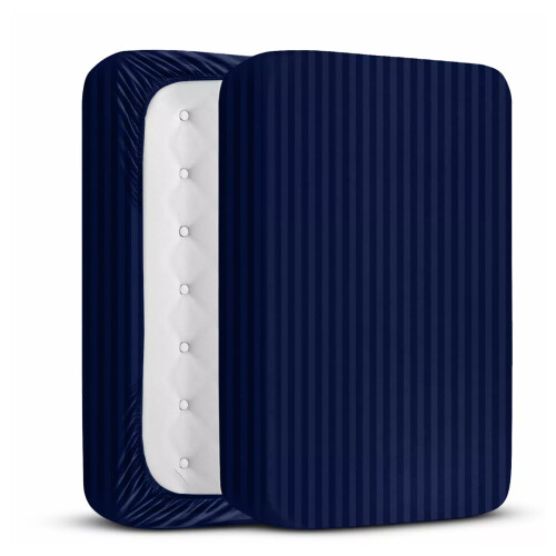 (Super King) Extra Deep Blue Fitted Sheets 40cm Stripe Bed Sheet. 2