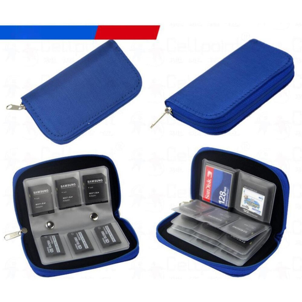 (Blue) Memory Card Storage Bag Carrying Case Holder Wallet 22 Slots for Game Accessories memory card box