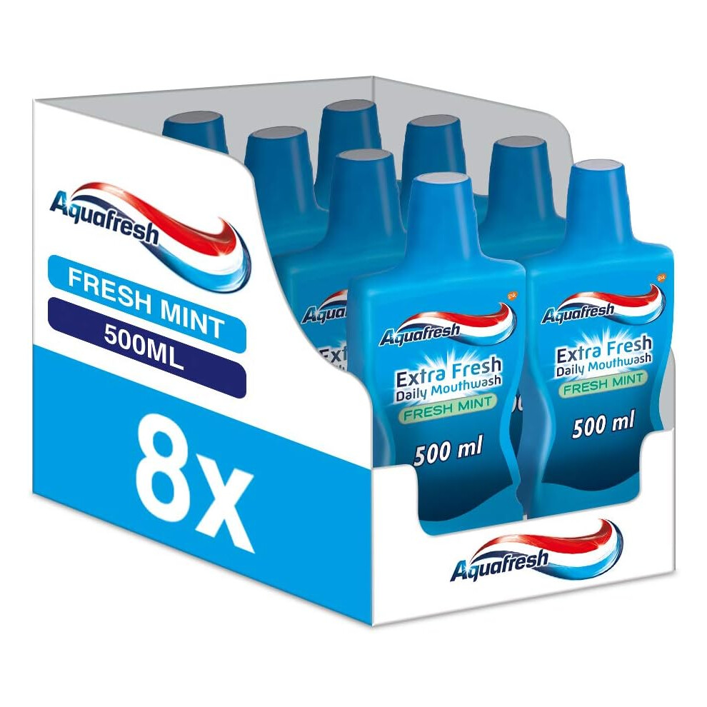 Aquafresh Mouthwash Extra Fresh Daily Mouthwash Fresh Mint 8x500 ml