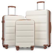 (19/24/28 inch set) 19/24/28 Inch ABS Hard Shell Suitcase Cream Color Luggage with 4 Spinner Wheels and Dial Combination Lock