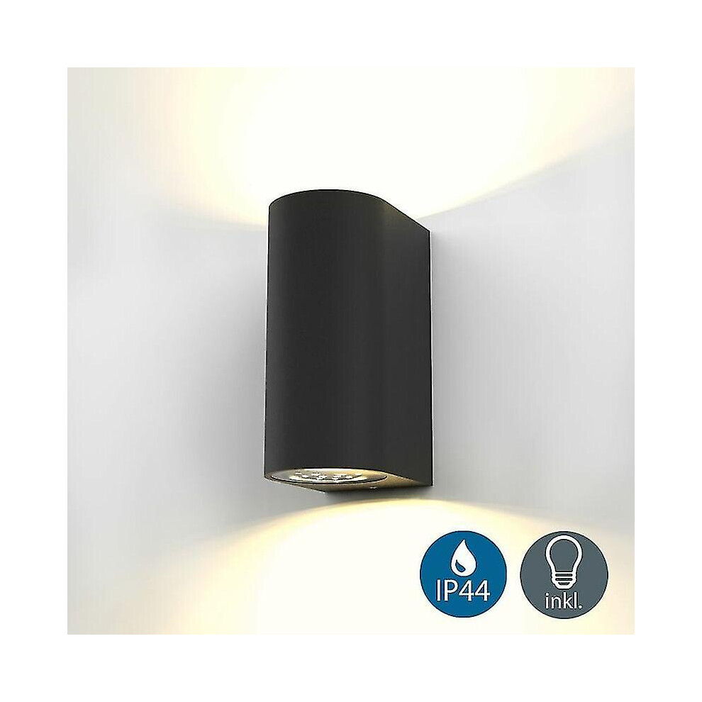Bklicht Led Wall Light Outdoor Indoor Modern Black, Wall Spot Gu10, 2 Spotlights Of 400lm Each, Modern Lighting Garden Terrace Garage, Ip44, 2x5w-image-OPC-PFQ977X-NEW