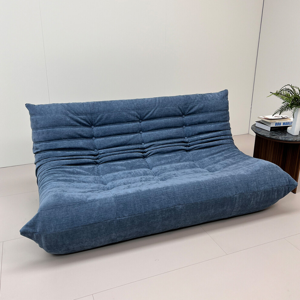 (3 seater, Blue) Togo sofa bean bag chair Fireside chair adult lazy floor sofa, ergonomic high-density foam floor chair, 1/2/3 seater free combination