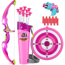 Own1one Kids Bow and Arrow Set for Girls with LED Lights, 2 in 1 Archery Set Includes 1 Bow 10 Suction Cup Arrows 1 Quivers, Indoor and Outdoor Toys