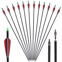 Huntingdoor 12Pcs 30 inch Archery Carbon Arrows Spine 550 Hunting Targeting Arrows Replaceable Broadhead for Recurve Bow Compound Bow Target Practice