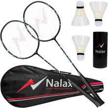 Nalax Badminton Set,2 Player Badminton Rackets Carbon Fiber Badminton Racquet with 3 Shuttlecocks and 1 Carrying Bag,Badminton Backyard Games