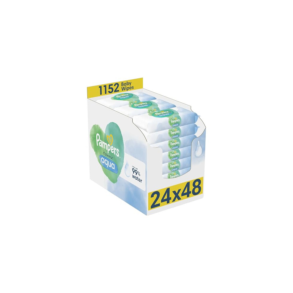 Harmonie Aqua Baby Wipes 24 Packs Of 48 Wipes = 1152 Baby Wet Wipes, Help Restore Natural Skin Ph,Delicate Lotion With 99% Water Pampers