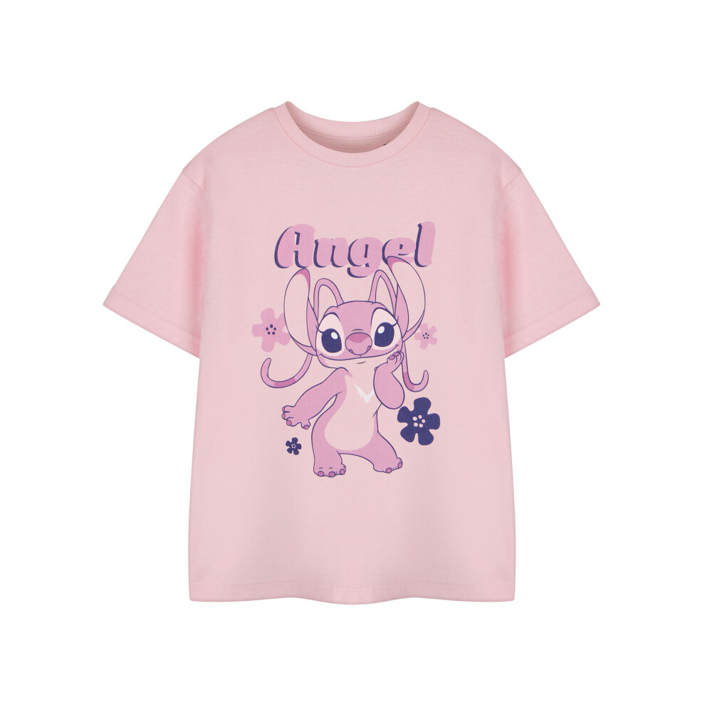 (9-10 Years) Disney Lilo & Stitch Short Sleeved T-Shirt (Girls Pink)