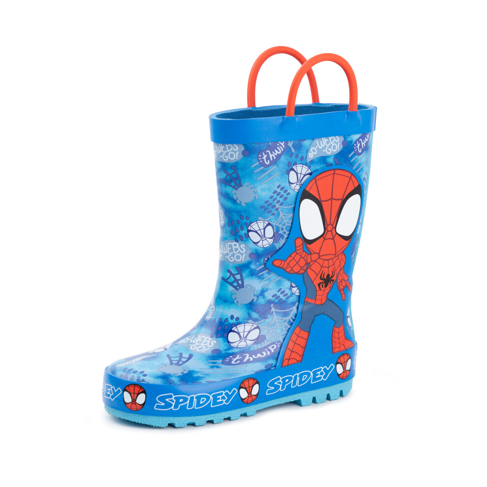 (10 UK Child) Marvel Spidey & Hits Amazing Friends Wellington Boots with Handles (Unisex Kids Blue)