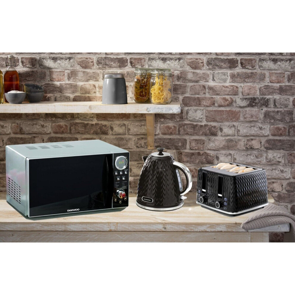 Daewoo ARGYLE 1.7L 3KW JUG KETTLE 4-Slice Toaster and Microwave Black Textured