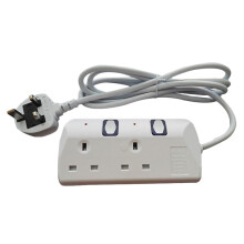 UK Plug 2-Gang Extension Lead with Switches, 2m/6.6ft, 13A, Fireproof & Heat-Resistant, Wall-Mountable, Portable White