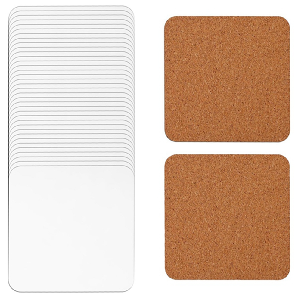 Tauoh 40 Pcs Sublimation Square Coasters - 4X4in Mdf Hardboard With Cork Back, Blank Diy Coasters For Sublimation Printing