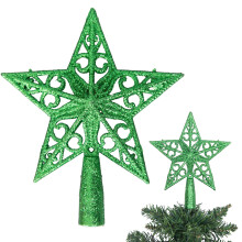 (Green) Christmas Star Tree Topper Glitter Crown Xmas Tree Ornament 14.5cm