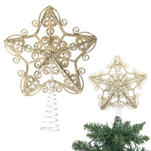 (Gold w/Spring base) Christmas Star Tree Topper Glitter Crown Xmas Tree Ornament 14.5cm