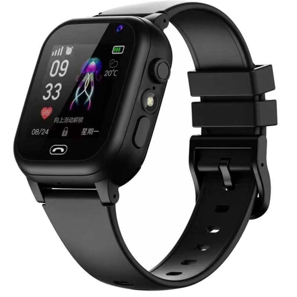 (Black) Kids Smart Watch Phone LBS Location SOS Camera Video Call SIM Card Flashlight Alarm Clock Camera Children Smartwatch Gifts