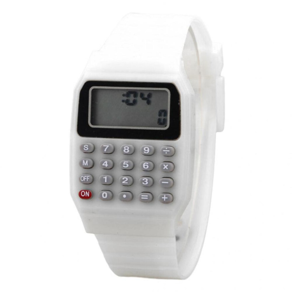 (White) Children Digital Square Wrist Watch Mini Portable Calculator Exam Tool Kids Gift