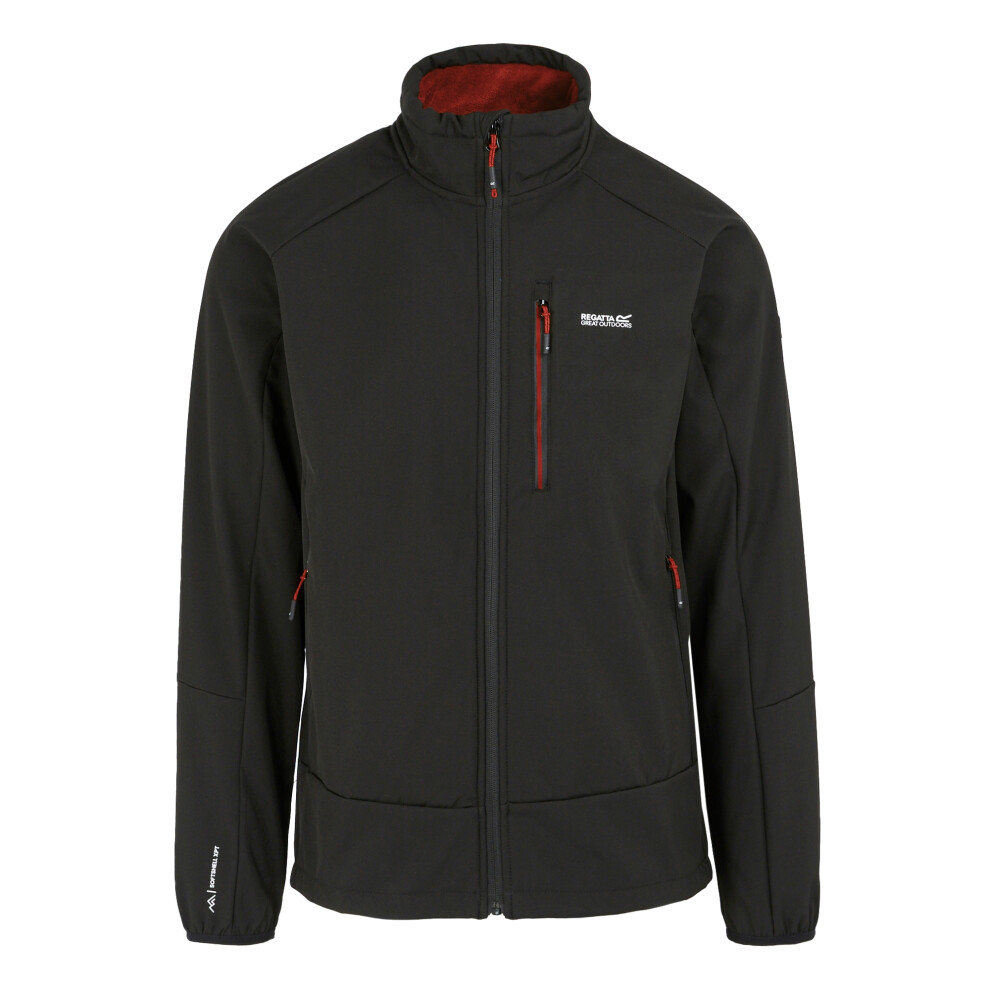 (L, Black/Red Ochre) Regatta Mens Moutdale Soft Shell Jacket