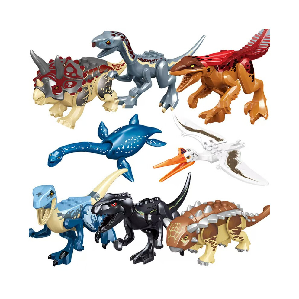 (8pcs-E) 8pcs Jurassic Dinosaur World Minifigures Toys Fit Lego