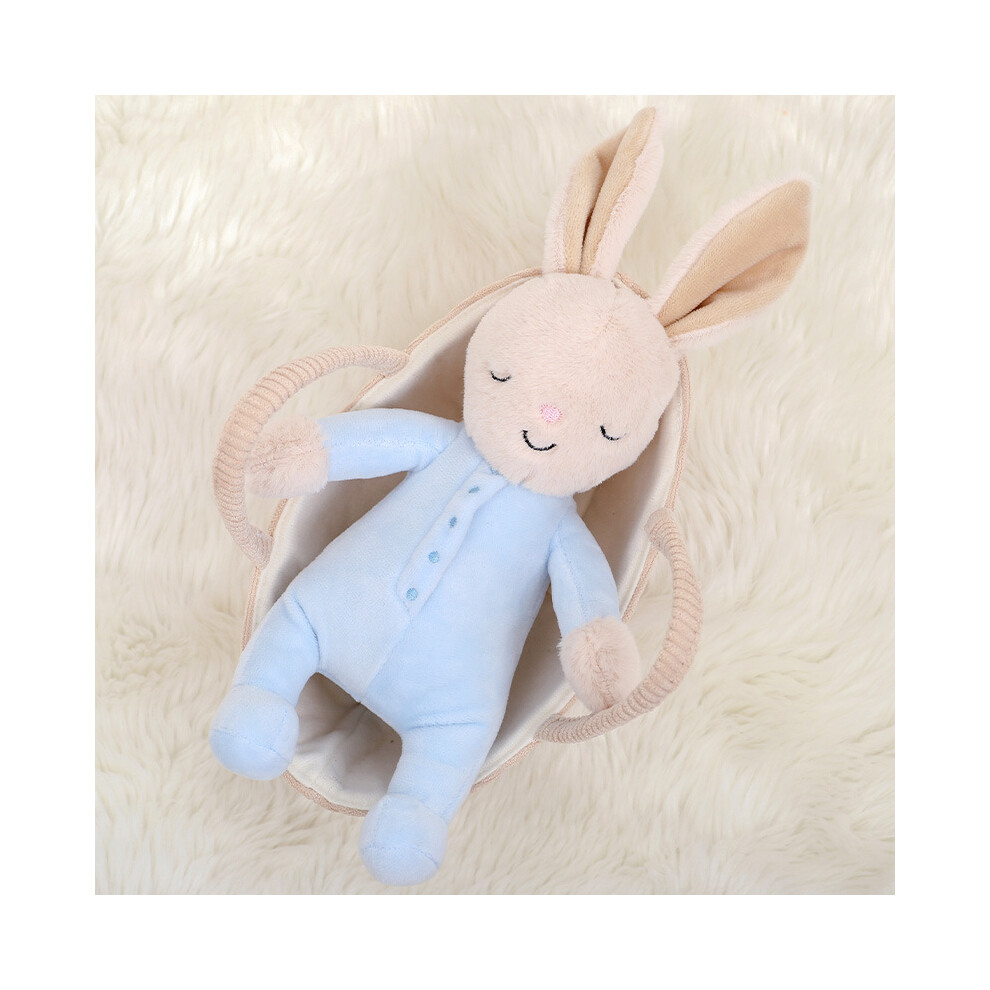 (Blue) Sleeping Bunny Plush Portable Woven Basket Doll Rabbit Toy Stuffed Blue